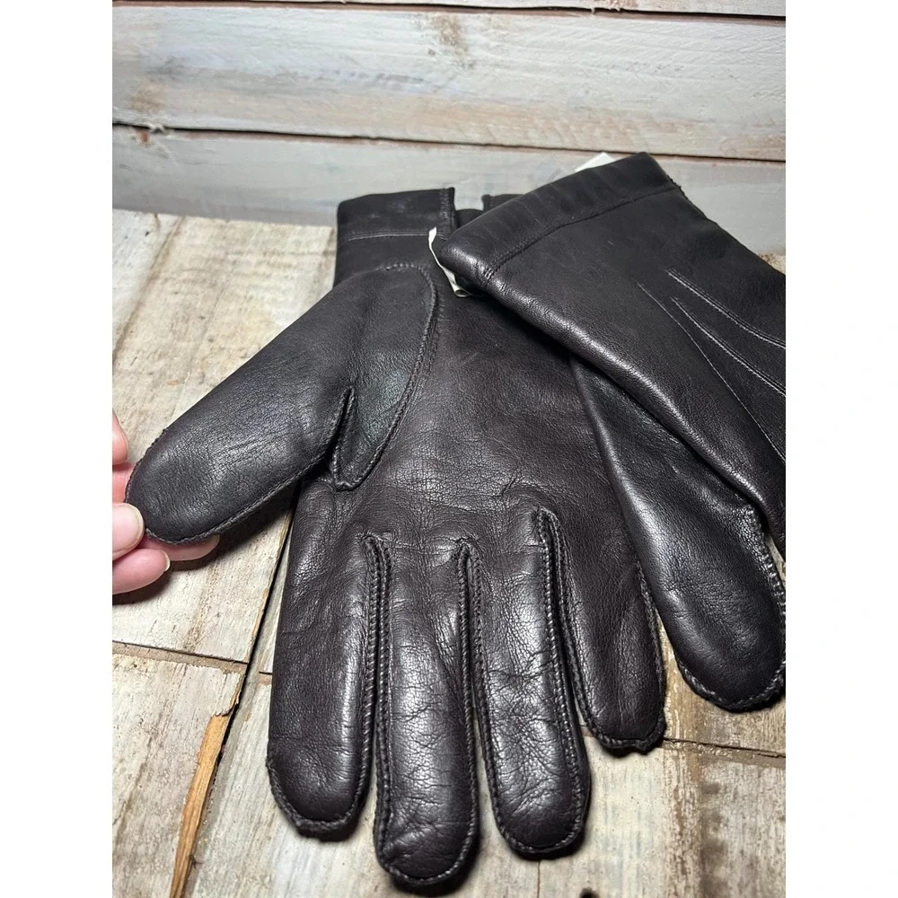 Vintage Kaufmanns‎ Leather Gloves Brown Genuine Leather Lined NOS Size L
